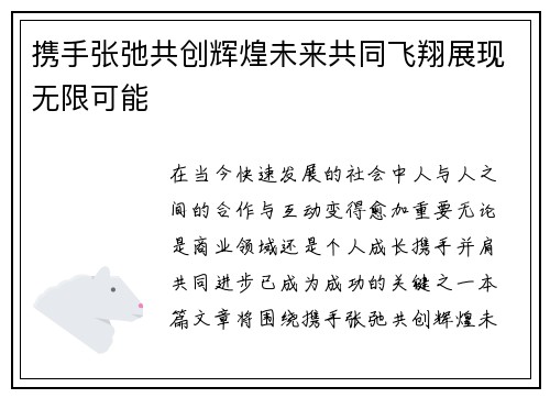 携手张弛共创辉煌未来共同飞翔展现无限可能